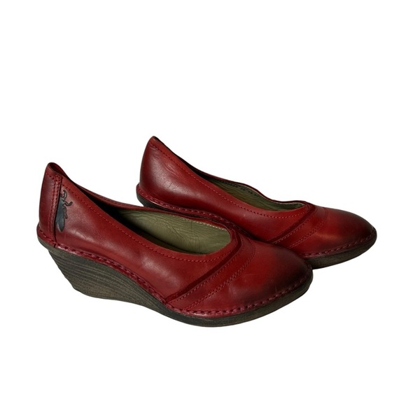 Fly London Womens Red Leather Wedge Pumps Heels Size US 7.5 EU 38 - Picture 7 of 11